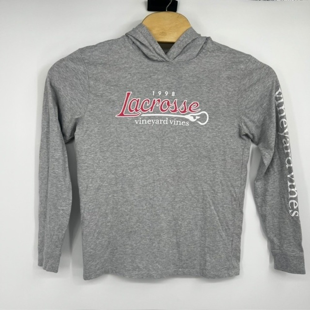 Vineyard Vines Mens Small Gray 1998 Lacrosse Graphic Hooded Long Sleeve T-Shirt